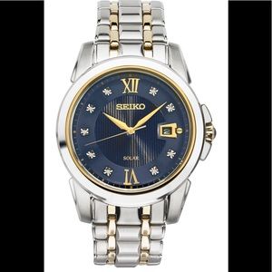 Seiko SNE428 Le Grand Solar Two Tone Stainless Steel Diamond Men's Watch